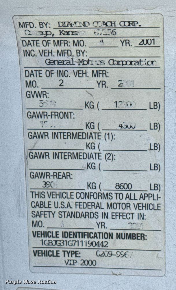 image for item NN9574 2001 Chevrolet Express 3500 shuttle bus