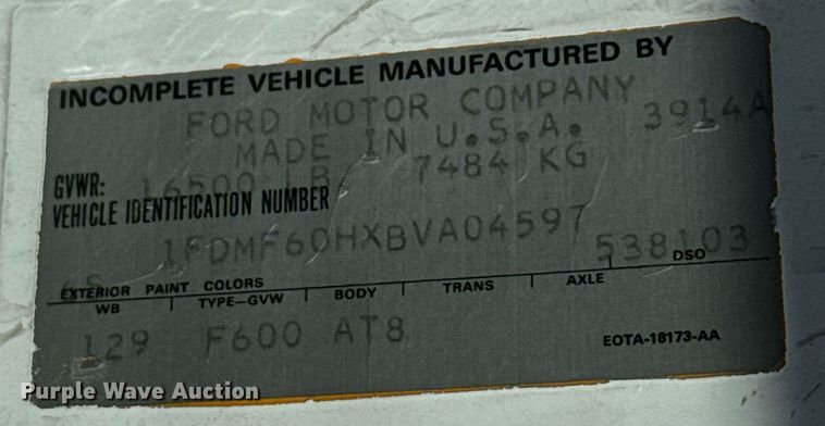 image for item NN9575 1981 Ford F600 bucket truck