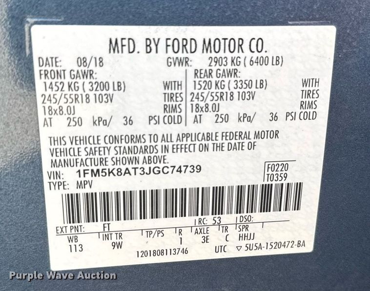 image for item NN9598 2018 Ford Explorer Police Interceptor SUV