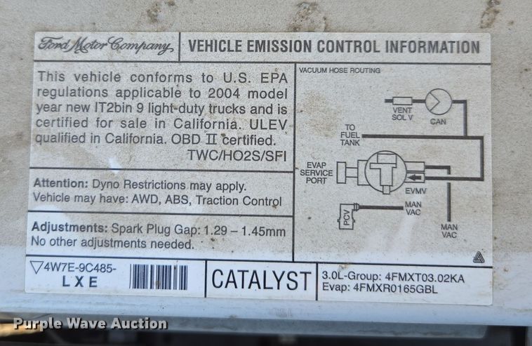 image for item YA0316 2004 Ford Ranger SuperCab pickup truck