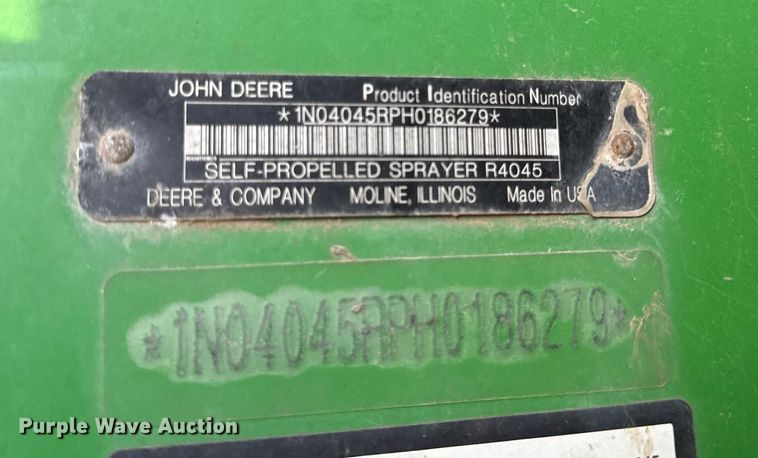 image for item DU3316 2017 John Deere R4045 sprayer