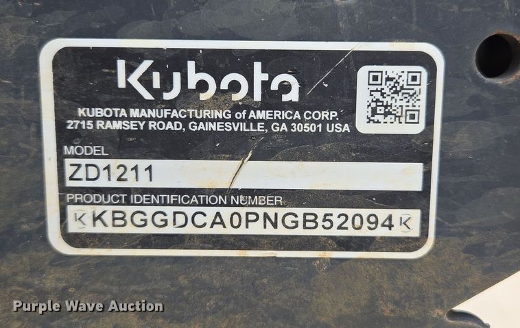 image for item DW8538 2022 Kubota ZD1211 ZTR lawn mower