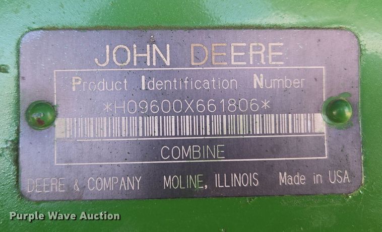 image for item ER5128 1995 John Deere 9600 RWA combine