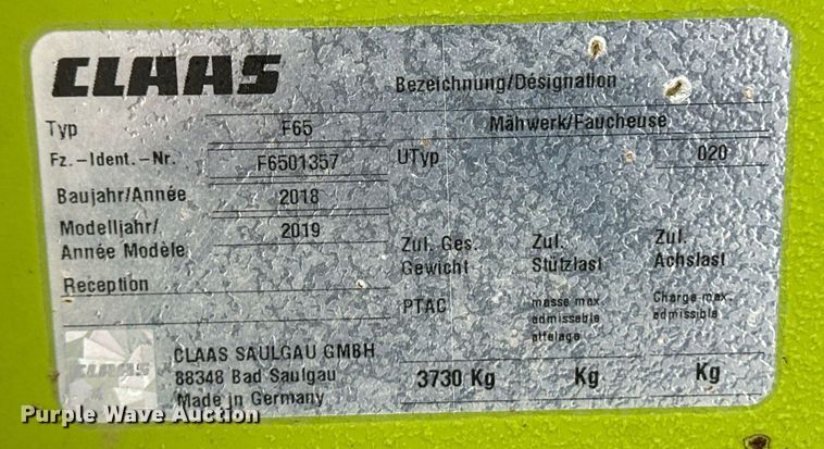 image for item YA0312 2019 Claas 9200 C Disco swather / windrower