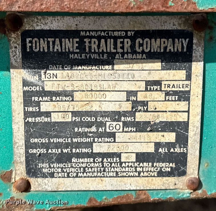 image for item DO0311 1991 Fontaine flatbed trailer