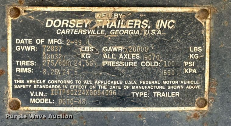image for item DO0312 1999 Dorsey flatbed trailer