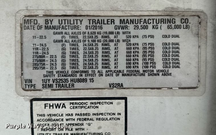 image for item DO2629 2017 Utility Trailers VS2RA refrigerated van trailer