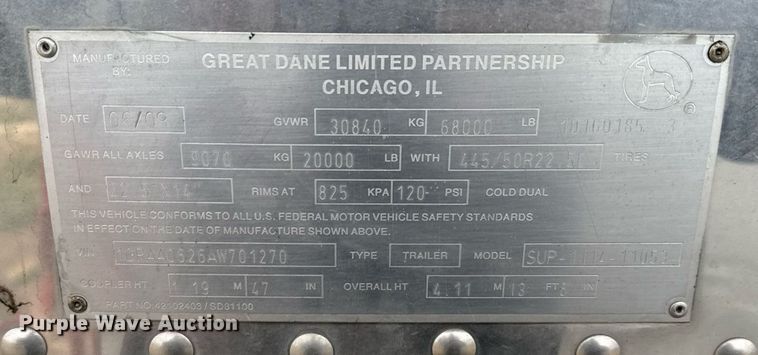 image for item DO2633 2010 Great Dane SUP-1114-11053 refrigerated van trailer