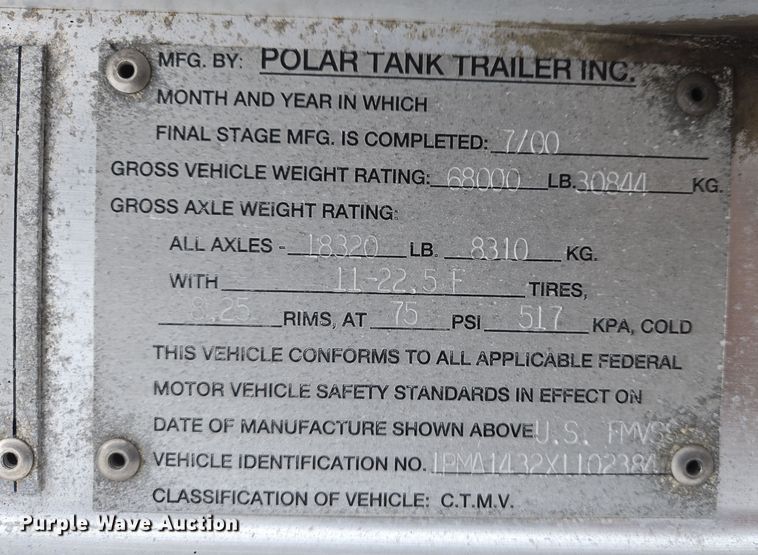 image for item DS5254 2001 Polar tank trailer