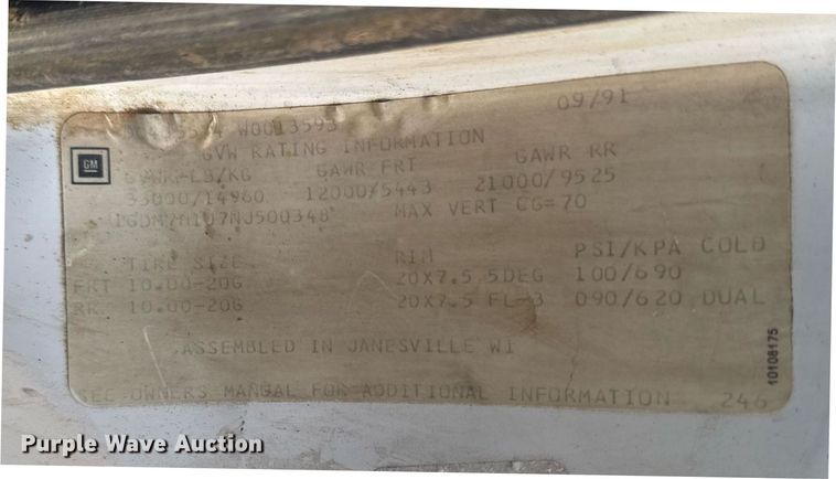 image for item DT0622 1992 Chevrolet Topkick C6500 digger derrick truck