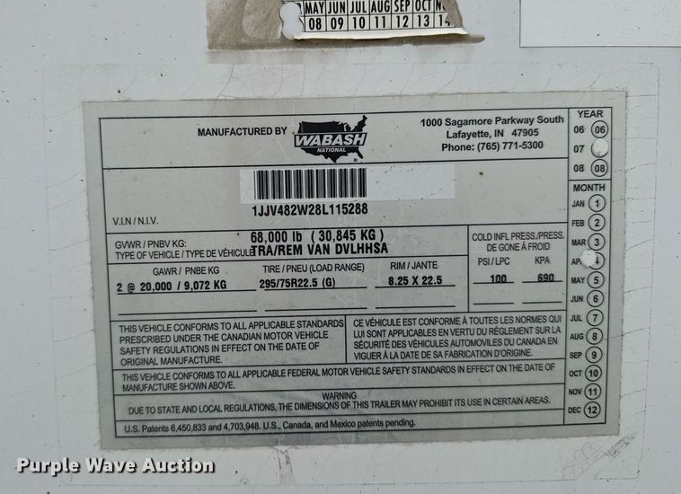 image for item DT0656 2008 Wabash National DVLHHSA dry van trailer