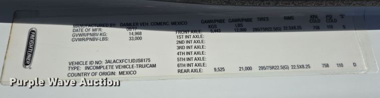 image for item DV1278 2018 Freightliner Business Class M2 106 truck cab and chassis