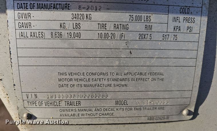 image for item DW3165 2013 Wilson DWBT-6000SS live bottom trailer