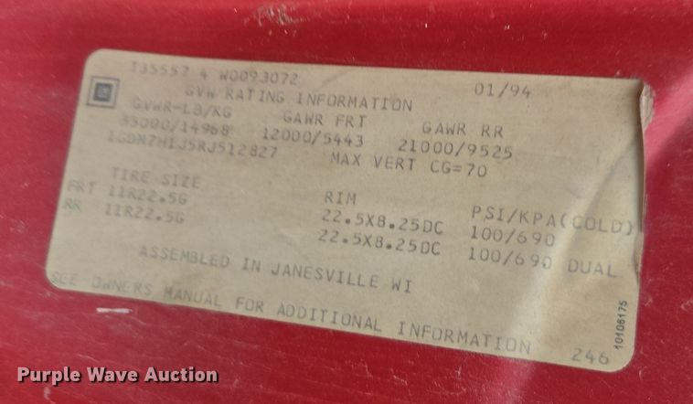 image for item DX1623 1994 GMC Top Kick truck cab and chassis