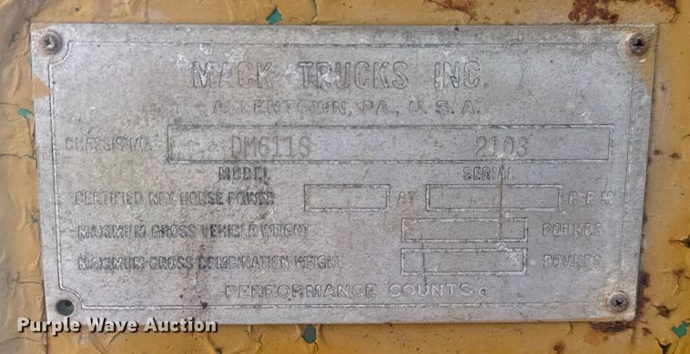 image for item EC3476 1969 Mack DM-600 truck cab and chassis