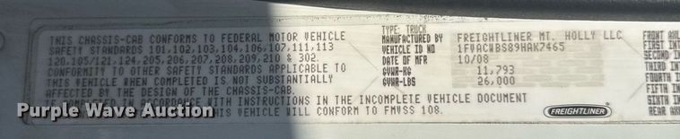 image for item EC3500 2009 Freightliner Business Class M2 106 box truck