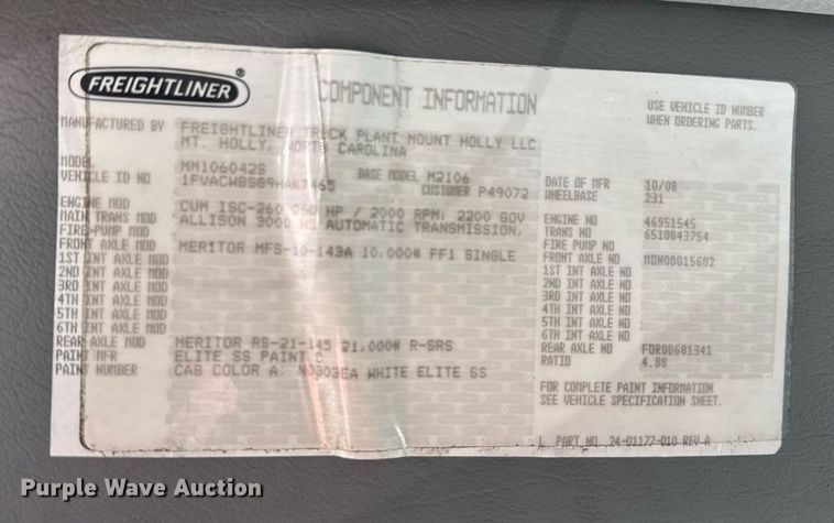 image for item EC3500 2009 Freightliner Business Class M2 106 box truck