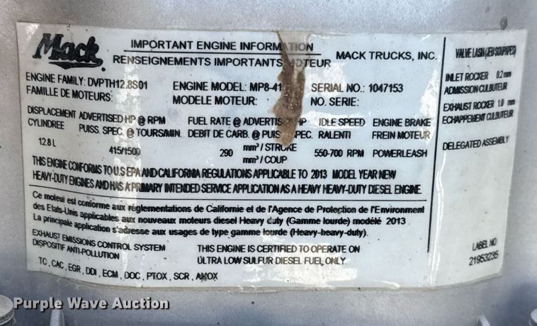 image for item ED5515 2014 Mack GU713 semi truck