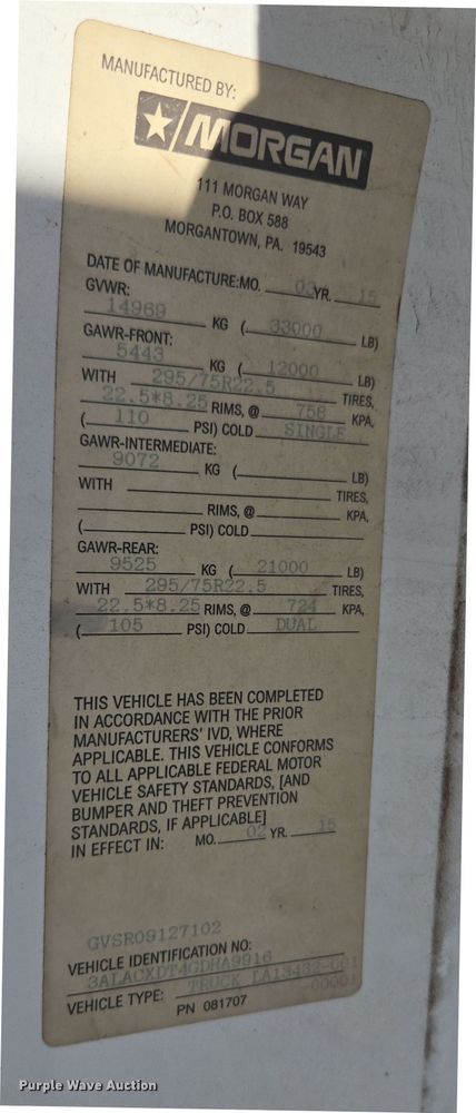 image for item EI4166 2016 Freightliner Business Class M2 106 refrigerated truck
