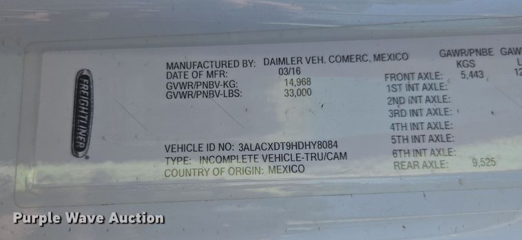 image for item EI4167 2017 Freightliner Business Class M2 106 refrigerated truck