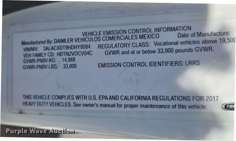 image for item EI4167 2017 Freightliner Business Class M2 106 refrigerated truck