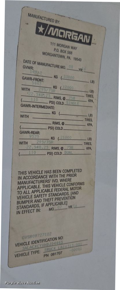 image for item EI4168 2017 Freightliner Business Class M2 106 refrigerated truck