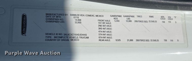 image for item EI4168 2017 Freightliner Business Class M2 106 refrigerated truck