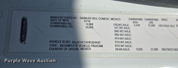 image for item EI4168 2017 Freightliner Business Class M2 106 refrigerated truck