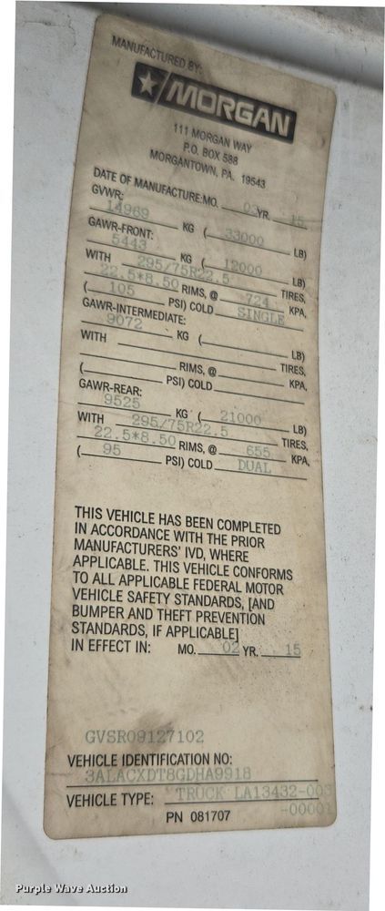 image for item EI4169 2016 Freightliner Business Class M2 106 refrigerated truck