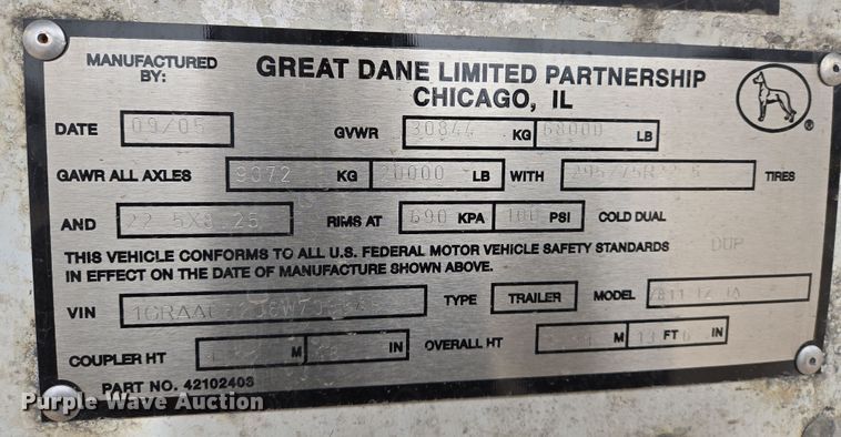 image for item EO0605 2006 Great Dane 7811 TZ-1A refrigerated van trailer