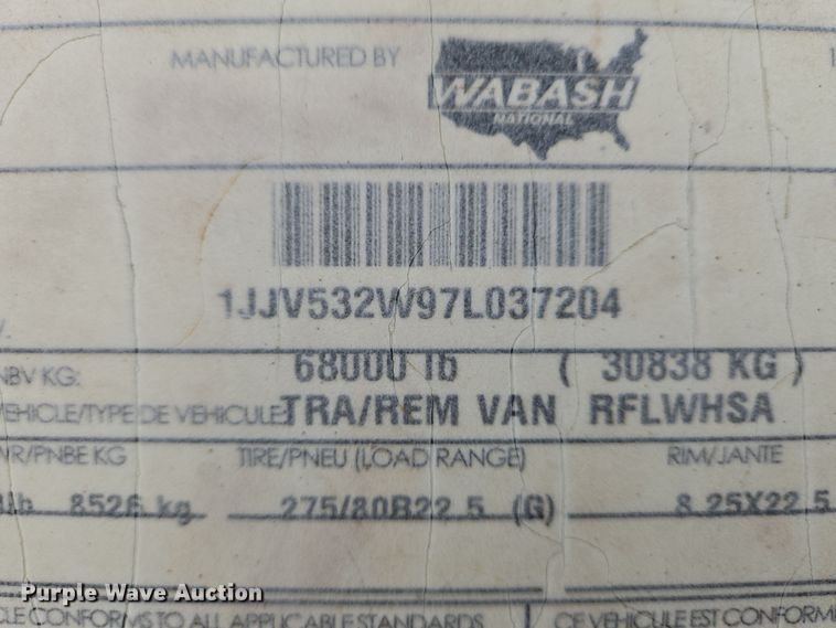 image for item EO0608 2007 Wabash refrigerated van trailer