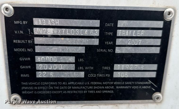 image for item EQ1030 2007 Wabash dry van trailer