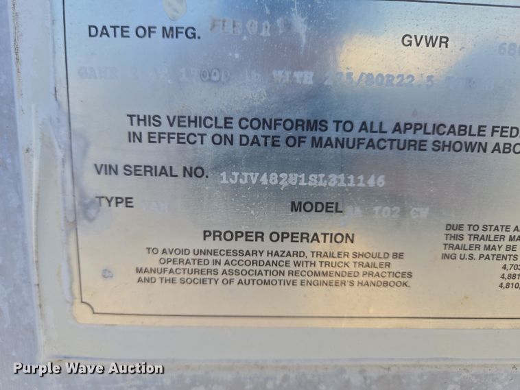 image for item EQ6725 1995 Wabash dry van trailer