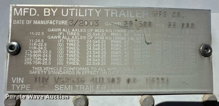 image for item ER8150 2004 Utility VS2RA refrigerated van trailer