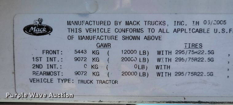 image for item NB9808 2006 Mack Vision semi truck