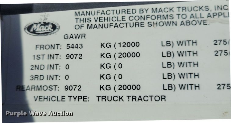 image for item NB9835 2016 Mack CXU613 semi truck