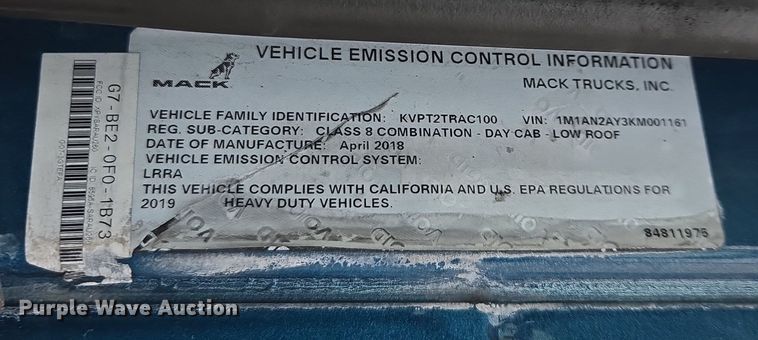 image for item YA0297 2019 Mack Anthem AN42T semi truck