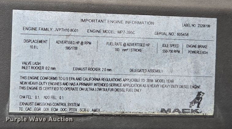 image for item YA0298 2019 Mack Anthem AN42T semi truck