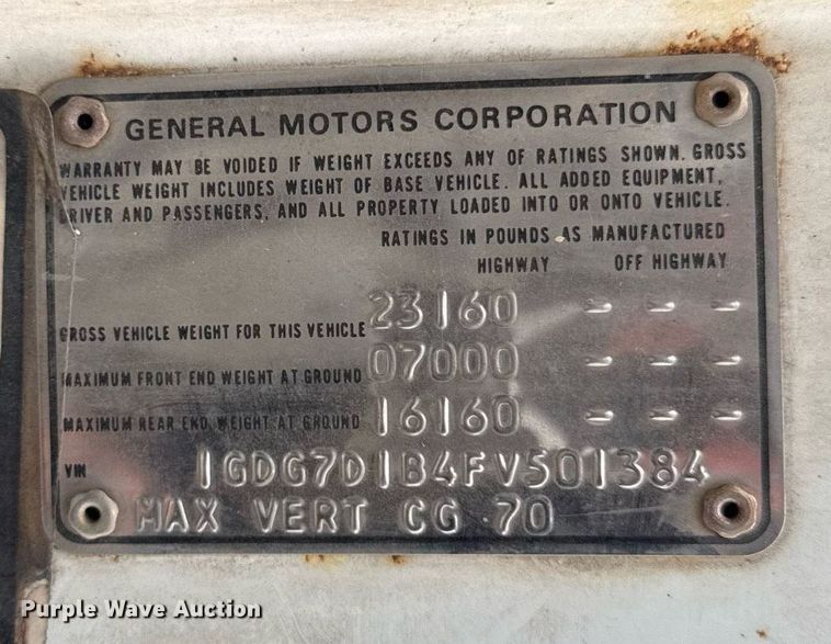 image for item DH9564 1985 GMC C7000 dump flatbed truck