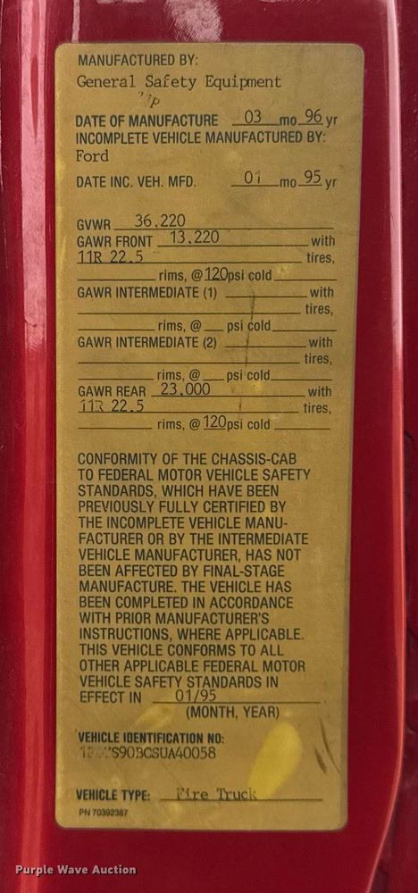 image for item DH9855 1995 Ford LS9000 pumper fire truck