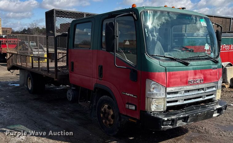 image for item DH9864 2008 Isuzu NPR HD Crew Cab flatbed truck