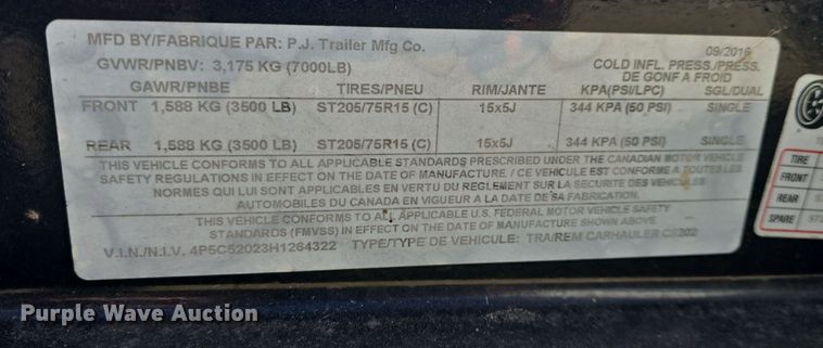 image for item DO7788 2017 PJ Trailers C5202 utility trailer