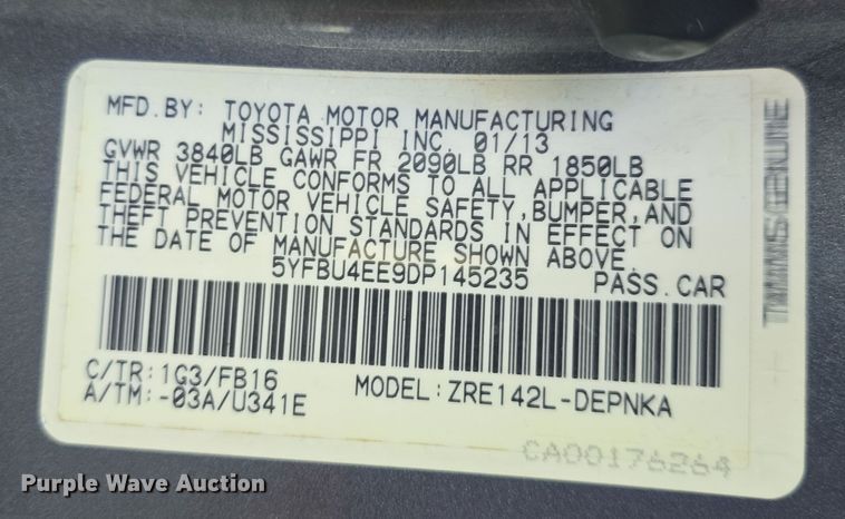 image for item DO7789 2013 Toyota Corolla LE 