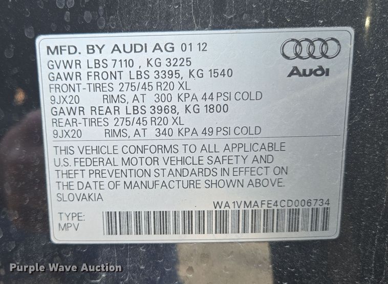 image for item DP6182 2012 Audi Q7 SUV