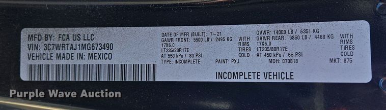 image for item DP6185 2021 Dodge Ram 3500 dump bale bed pickup truck