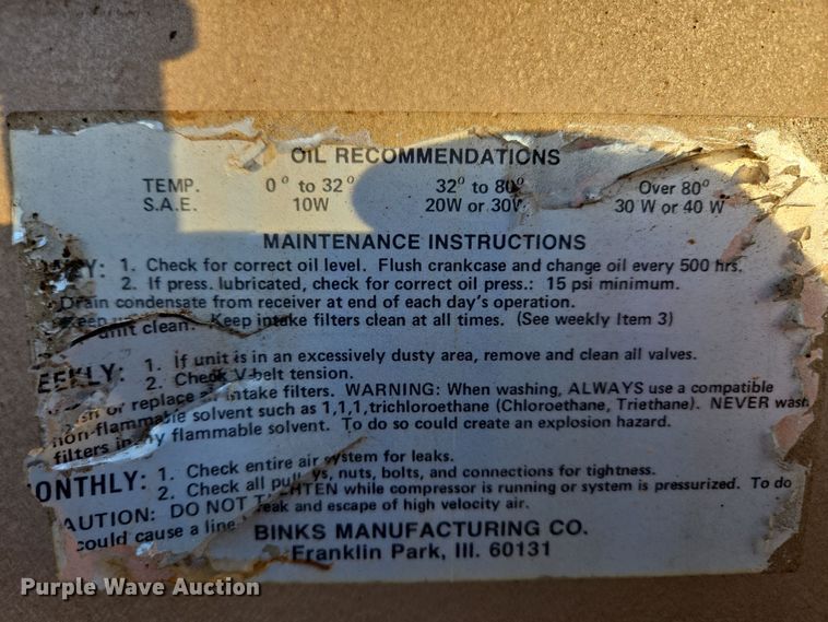 image for item DP6186 Binks 33-1048 air compressor