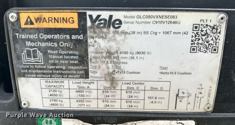 image for item DQ6640 2005 Yale Veracitor 50VX forklift