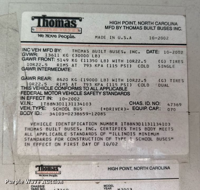 image for item DQ6651 2003 Thomas school bus