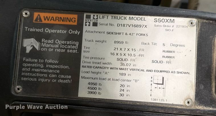 image for item DQ6681 2000 Hyster 50 forklift