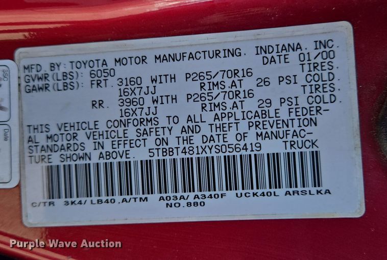 image for item DS5270 2000 Toyota Tundra Limited Access Cab pickup truck